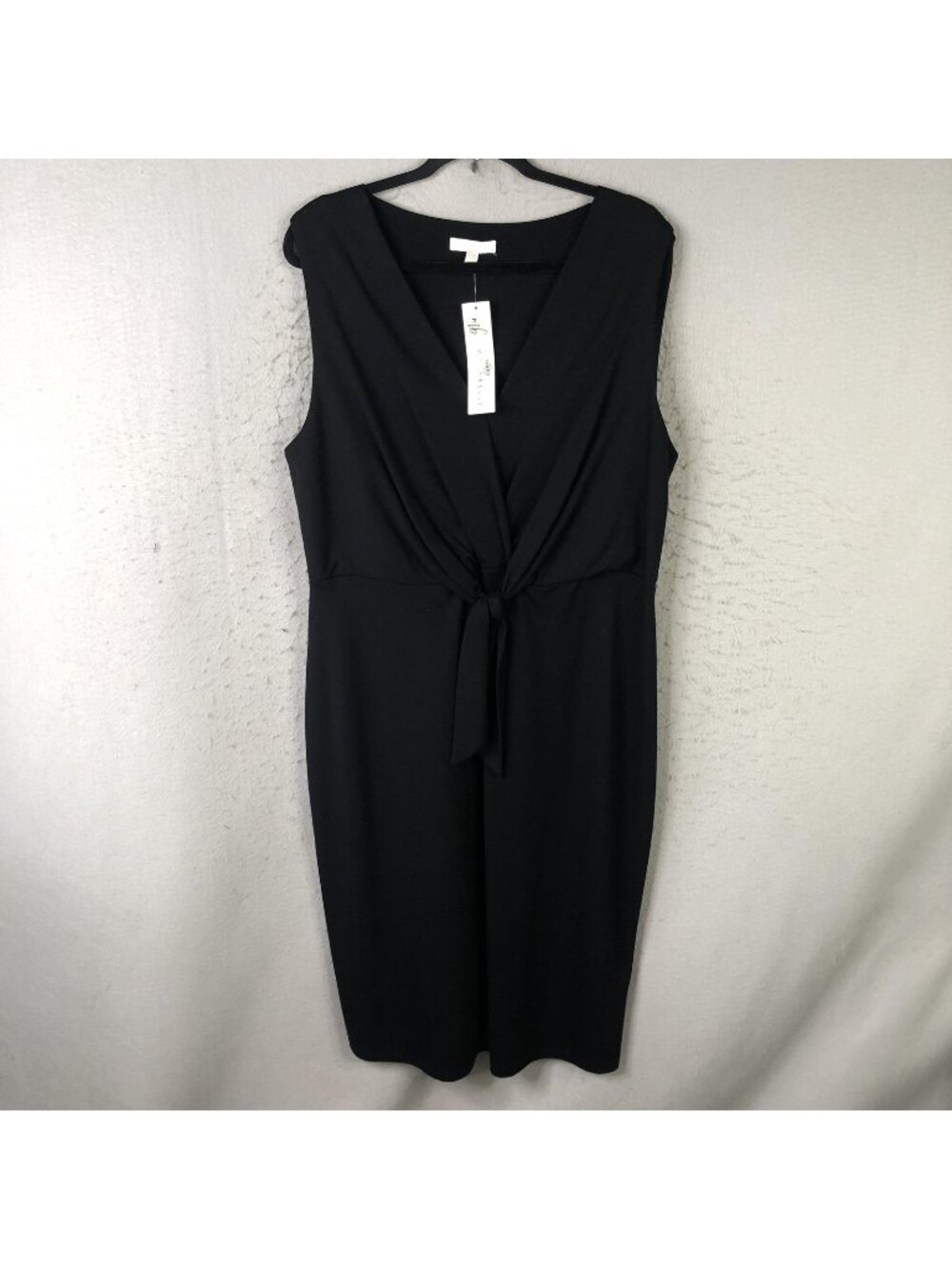 Marybelle Dress Womens 2X Black Robertson Front Knot Sheath Midi Stretch Jersey
